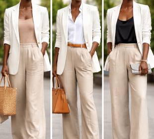 a model wearing same outfit styled in three ways