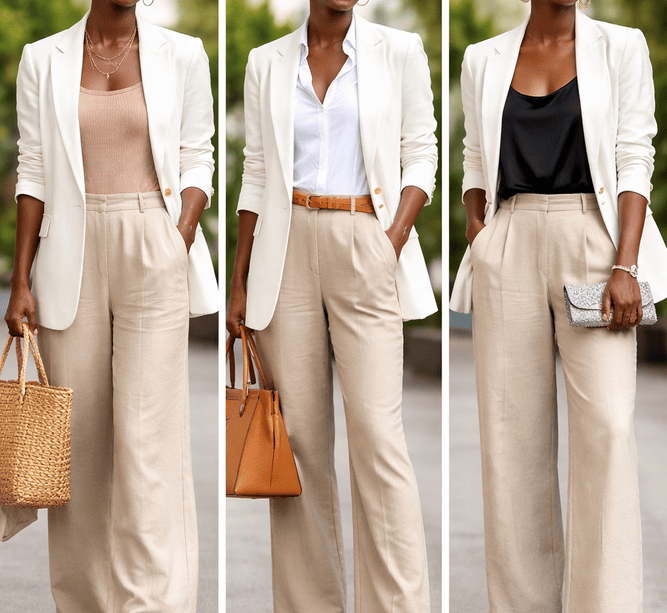 a model wearing same outfit styled in three ways