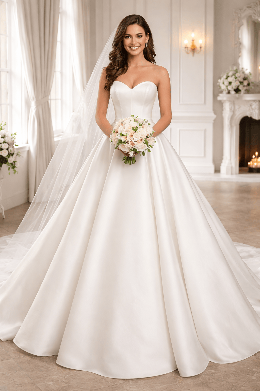 a bride on an A-line wedding dress