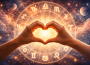 a zodiac sign in circle with hands doing the love sign