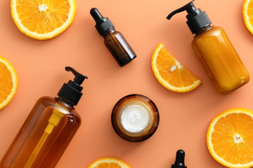 slices of citrus fruit and vitamin c serum