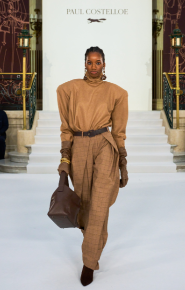 a model wearing Paul Costelleo autumn collection from London fashion week 2026