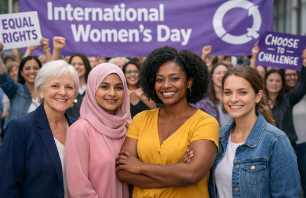 women from different race and religion celebrating International women's day
