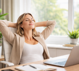 a woman comfortably wrking