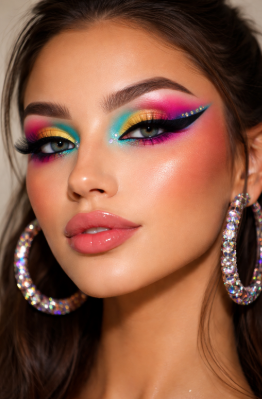 a model wearing a colourful eye makeup