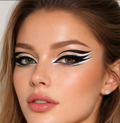 a model wearing a graphic eyeliner makeup