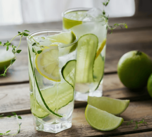 two glasses of cucumber and lemon water