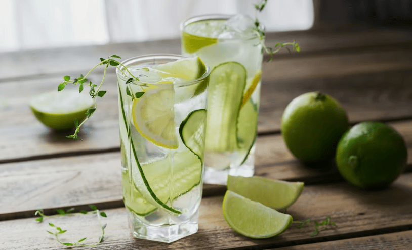two glasses of cucumber and lemon water