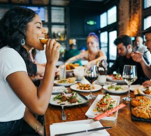 a group of people eating