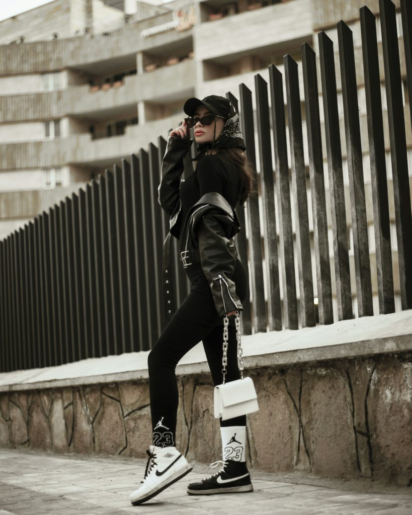 a model on athleisure street look