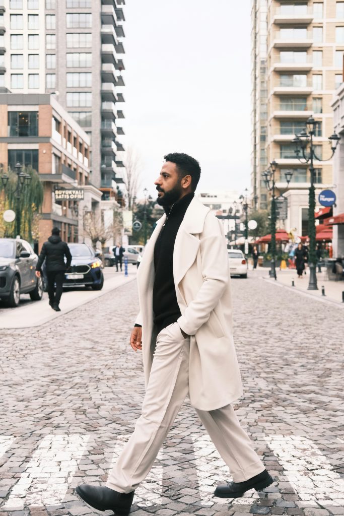 a model on a wide-leg trouser