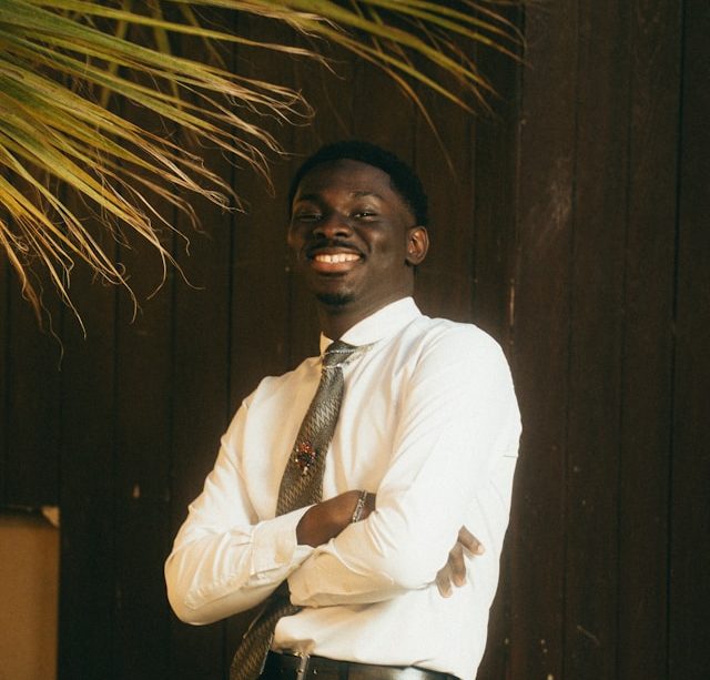 a male model standing confidently