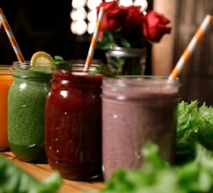 Cups of healthy smoothie recipes for glowing skin