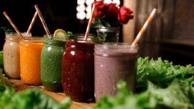 Cups of healthy smoothie recipes for glowing skin